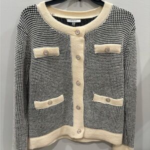 Sioni Black and Cream Women's Cardigan